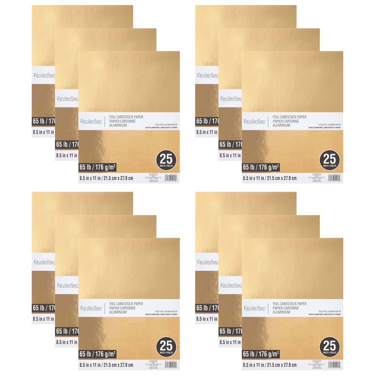 12 Packs: 25 ct. (300 total) Gold Foil 8.5&#x22; x 11&#x22; Cardstock Paper by Recollections&#x2122;